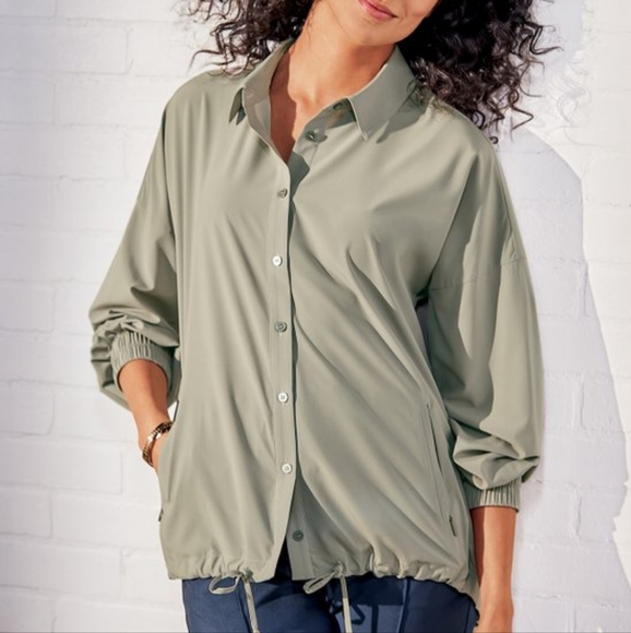 Soft Surroundings Tops - Soft Surroundings Go Lively Parachute Shirt Button Down Pockets Sage Green M